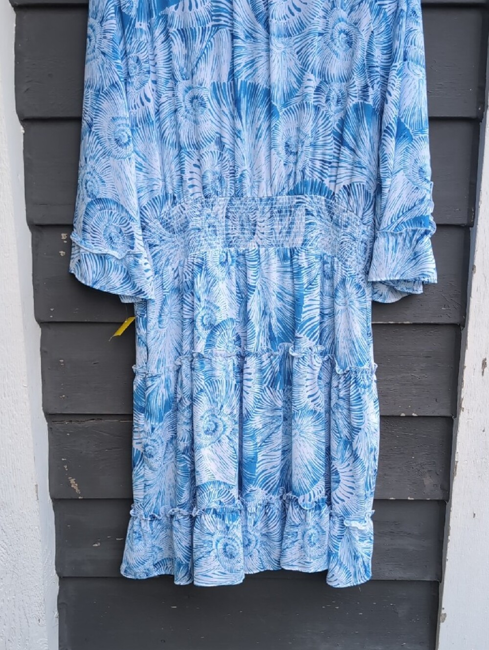 Chico's Light Blue Floral Ruffle Midi Dress Size 12 Large - Picture 12 of 16